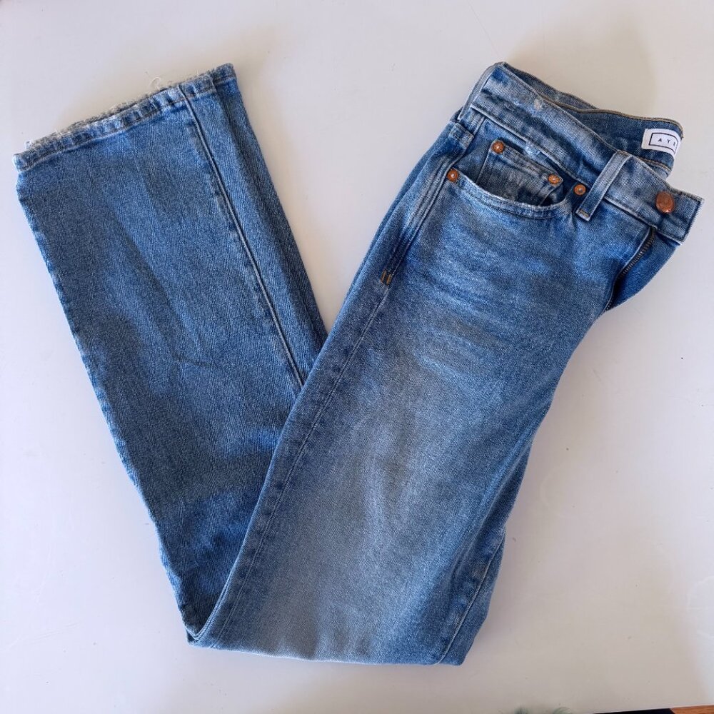 AYR Women's The Sugar High Rise Straight Leg Medium Wash Jeans Size 27 (4) x 31